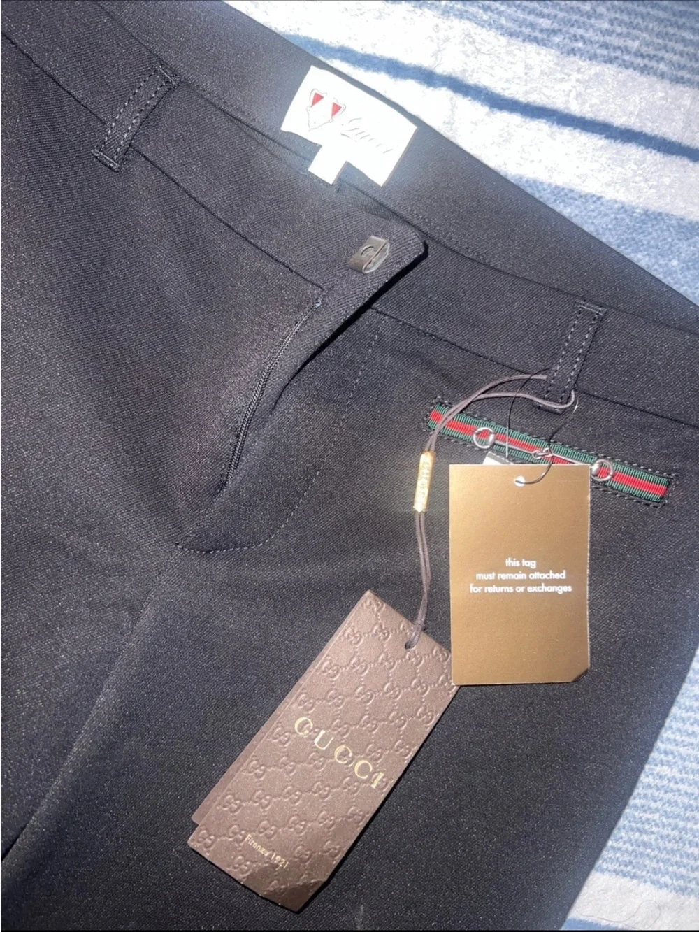 Gucci Black Pants with Green-Red Web Trim and Gold Tag Equestrian